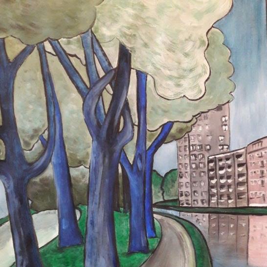 Kunstwerk met bomen aan de nieuwe Kaai