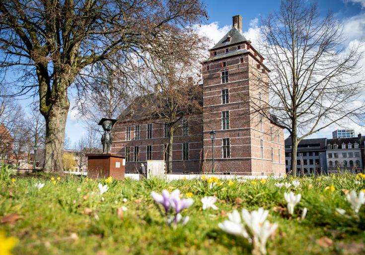 Kasteel van de hertogen in Brabant in een landschap van krokussen