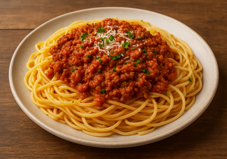 Bord met spaghetti bolognaise