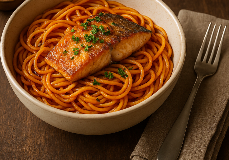 Bord pasta met vis